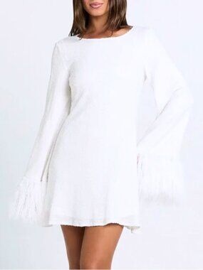 Showpo White Mini Dress Plus Size 16 Bridal Wedding Sequin Faux Feather Rowella